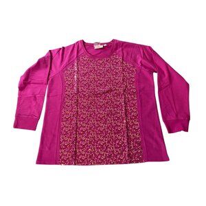 NEW Quacker Factory Pink Top Sequin Embellished Long Sleeve Large